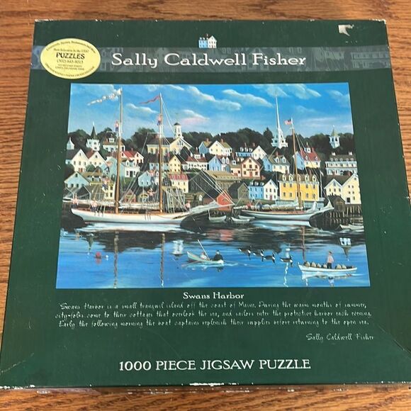 Sally Caldwell Fisher 1000 piece jigsaw puzzle - Swans Harbor” folk art - Picture 1 of 5